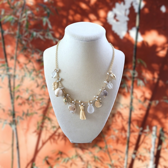 Jewelry - NWT Pretty Gold Tone Asymmetric Mixed Media Charm Necklace